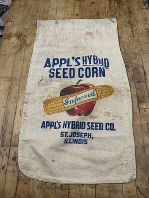 Vintage Appls Hybrid Seed Corn Cloth Bag Farm Feed Sack Apple St Joseph IL