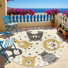 140cm 140cmFlannel Round Mat with Cute Animal Prints, Suitable for Bedroom, Livi