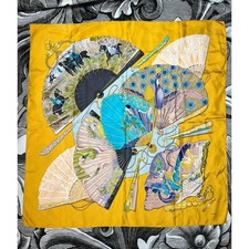 Hermes Scarf 90 Carre BRISE de CHARME Enchanting Breeze Fan Yellow Silk Ladies