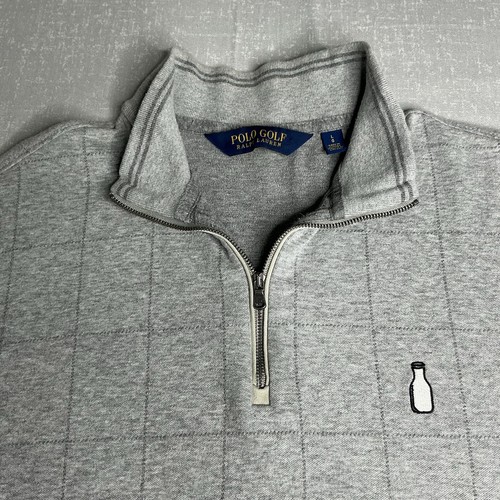 McArthur Golf Club Mens L 1/4 Zip Polo Ralph Lauren Golf Windowpane Plaid Gray - Picture 2 of 13