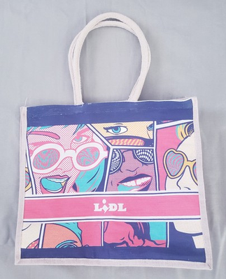 #ad LIDL Pop Art Colorful Comic Tote Natural Jute Eco Beach Shopping Bag $12.00
