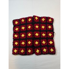 Boho Granny Square Handmade Crochet Vest Womens L Red Black Yellow DIY Project