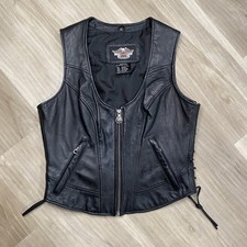 Harley Davidson Leather Vest Womens Medium M Black Lace Up Back Biker Motorcycle