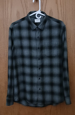 Mens 7 Diamonds Luxe Button Down Long Sleeve Shirt Gray Black Plaid Size Medium