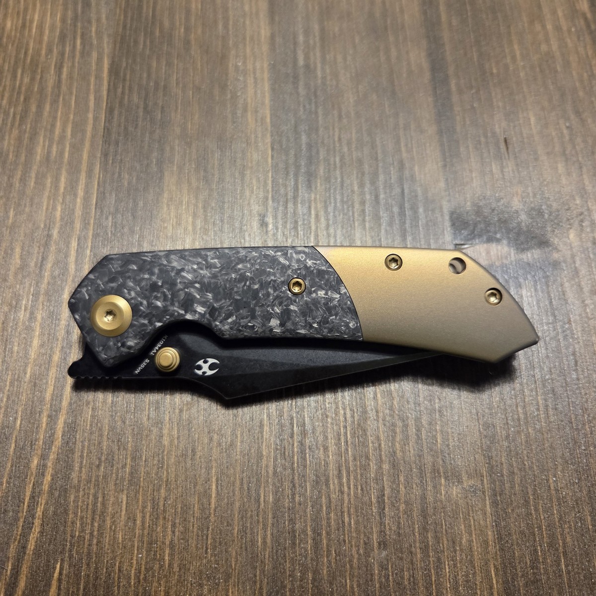 Kansept Fenrir Folding Knife CF/Ti Handle S35VN Black Blade Custom