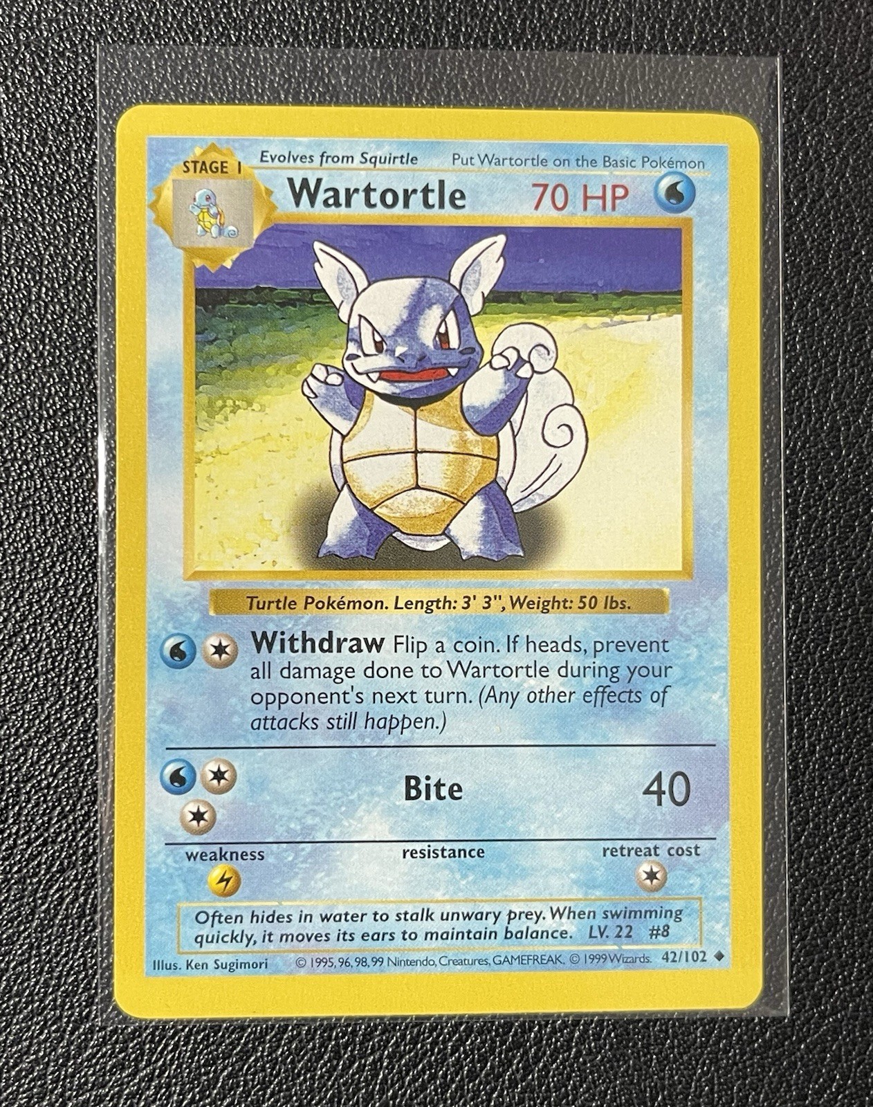 Wartortle 42/102 Uncommon WOTC Shadowless Base Set 1999 Pokemon NM