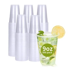 500 Pack 9 oz Plastic Cups, Clear Disposable Plastic Cups Bulk, Cold Drinking...