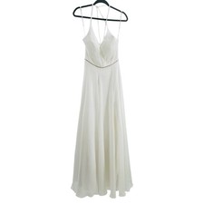 LULU'S SZ 4 s Bridal Gorgeous White Lace-Up Rhinestone Maxi Dress B152 flaw