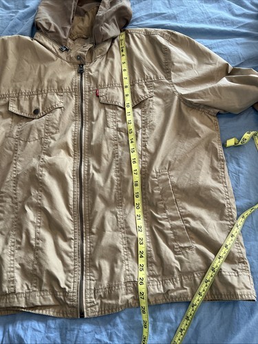 Levis Khaki Men’s Jacket Size XL Red Tab Pull Out Hood Bomber Full Zip Pockets - Picture 18 of 18