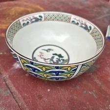 Mino ware bowl Kutani Style from the Kouizumigama kiln, Birds, 6x3 Footed Bowl