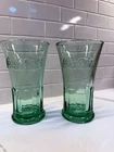 Vintage Coca-Cola Coke Green Embossed Drinking Glasses Set of 2 Soda Fountain