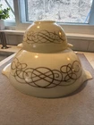 VTG Pyrex Cinderella Golden Scroll 4 Qt And 2pt.