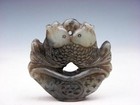 Old Nephrite Jade Stone Carved Pendant 2 Carp Fish/KOI Ingot Yuan-Bao #11092407 — photo 1