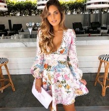 Zimmermann Heathers Flounce Floral Long Sleeve Mini Dress Size 1 AU 10 US 6