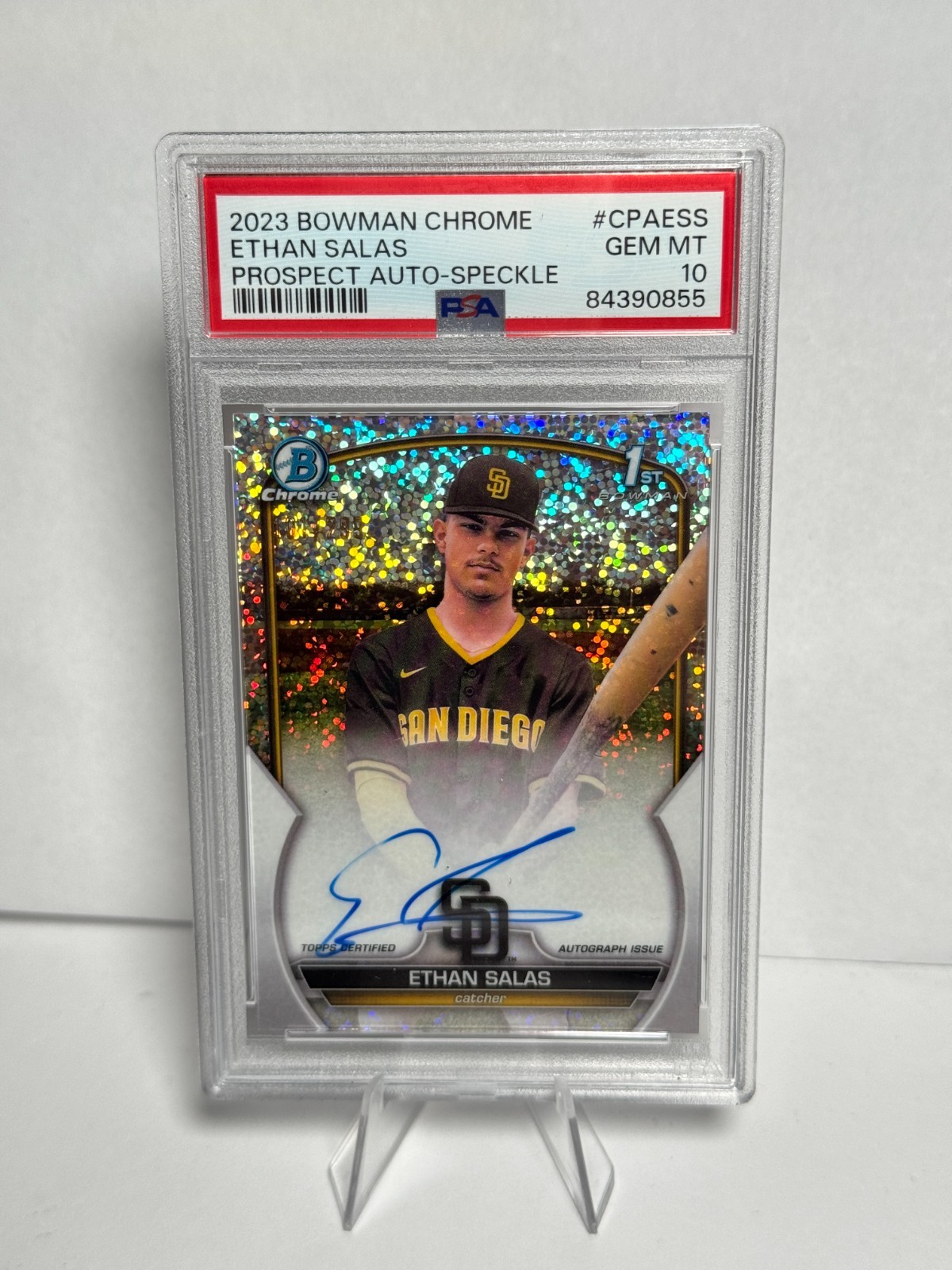 2023 BOWMAN CHROME ETHAN SALAS 1st PROSPECT SPECKLE AUTO #/299 - PSA 10 GEM MINT