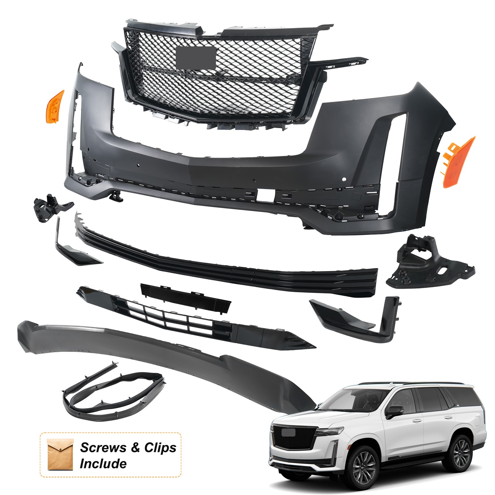 Front Bumper Cover Grill Assembly For 2021-2024 Cadillac Escalade Sport Platinum