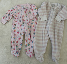 Kissy Kissy Baby Girl Footed Sleeper Lot 2 0-3 m Pink Velour  Cotton