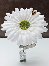 White Gerbera Daisy Flower-Clip On Vase-Crystals fits any car inc VW Beetle 