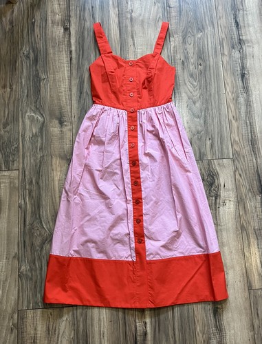 KATE SPADE New York Colorblock Lave Red Poplin Dress w/Pockets 00 - Picture 2 of 16