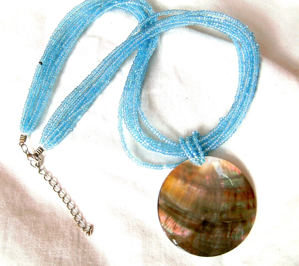 Halskette 7 Strang, Abalone Muschel / Perlmutt Anhänger DM 5 cm - Bild 4 von 4