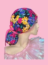 Floral ponytail surgical cap, big flowers ponytail scrub, long hair scrub cap