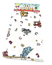 Vtg Infant Baby Receiving Swaddling Blanket African Animals White Cotton 30x40"