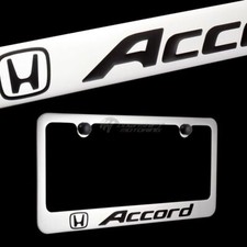 Honda Accord Chrome Plated Brass License Plate Frame With Black Caps Authentic