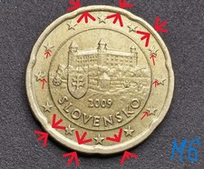 Slovakia,20 eurocent,2009 w/Error Great very rare coin stamp defect Weight 5,71g