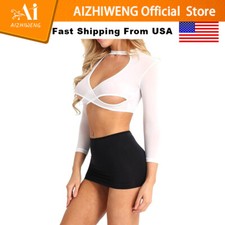 Women's 2 Piece Sexy Secretary Uniform Cosplay Costume Crop Top with Mini Skirt