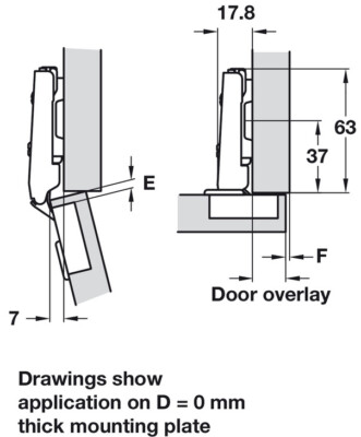 Hafele 110 Degree Concealed Hinge Plate With Soft Close - Full Overlay/Inset Cabinet Door