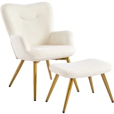 Small Accent Chair with Ottoman Set, Armchair with Footstool for Living Room 