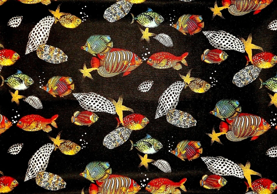 Cenefa cortina náutica costera peces concha estrella océano mar verano negro 56x14 Foto 3 de 3