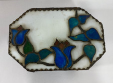 Vintage Blue Stained Glass Trinket Jewelry Box - Hand Made Folk Art