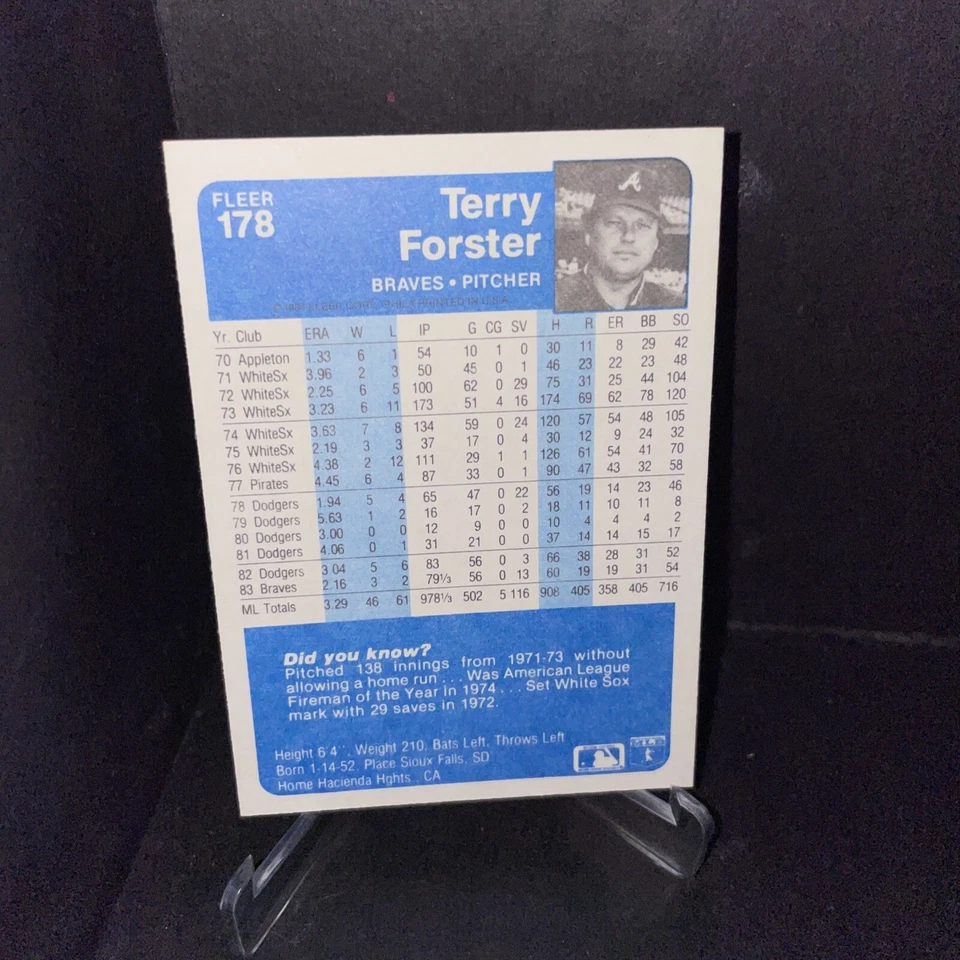 1984 FLEER BASEBALL CARD ATLANTA BRAVES #178 TERRY FORSTER - Image 4 of 4