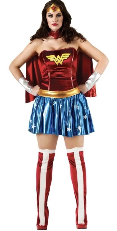 ladies wonder woman fancy dress Costume Deluxe Adult Womens Plus Size (14-16) Super Hero DC Rubies inv-183