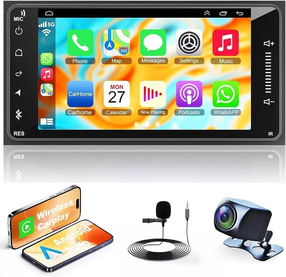 7" WIRELESS CARPLAY ANDROID AUTO HEAD UNIT BT RADIO FOR TOYOTA YARIS 2005-2013 - image 3 of 4