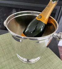 NICE HOTEL SILVER DECO ERA 1940s STYLE BAR ICE TUB CHAMPAGNE BUCKET HANDLED FORM