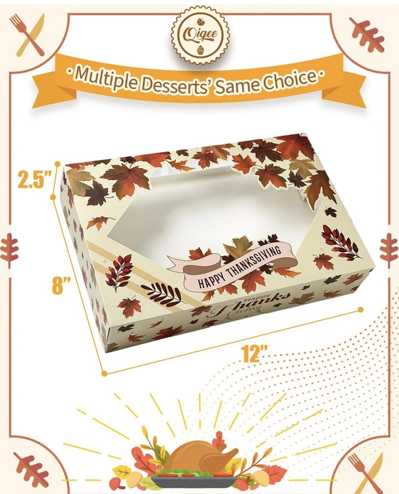24 Baked Goods Box W/Window Pop Up Assembly 12"x 8"x 2.5" Thanksgiving Holidays - Image 4 of 4
