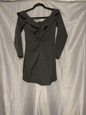 Pretty Little Thing Black Bardot Knot Off Shoulder Dress Size 4 New