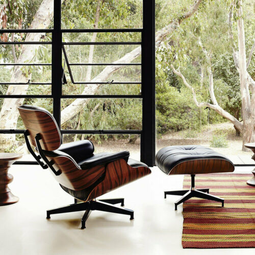 MidCentury Lounge Sessel mit Ottoman Schalensessel Schwarzes Leder Armlehnsessel - Bild 27 von 35