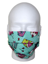 Cupcakes  Teal  Reusable Face Mask W/Pocket Adult Large Handmade