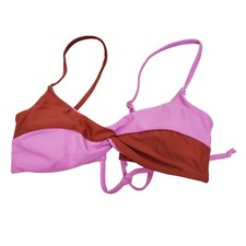 No Boundaries Junior's Pink Rust Twist Front Adjustable Strap Lace Back Bikini L