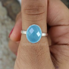 Natural Aqua Chalcedony Sterling Silver Dainty Silver Chalcedony Ring Jewelry