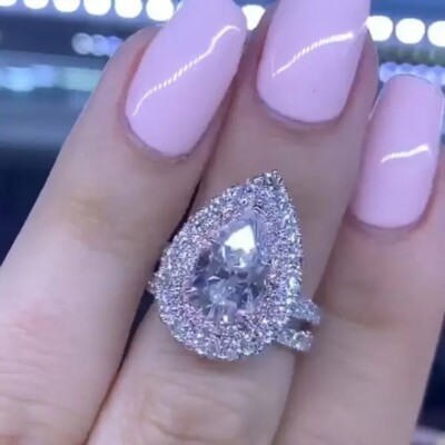 14K White Gold Over Bridal Engagement Ring Set 3 Ctw D/FL Pear Cut Moissanite