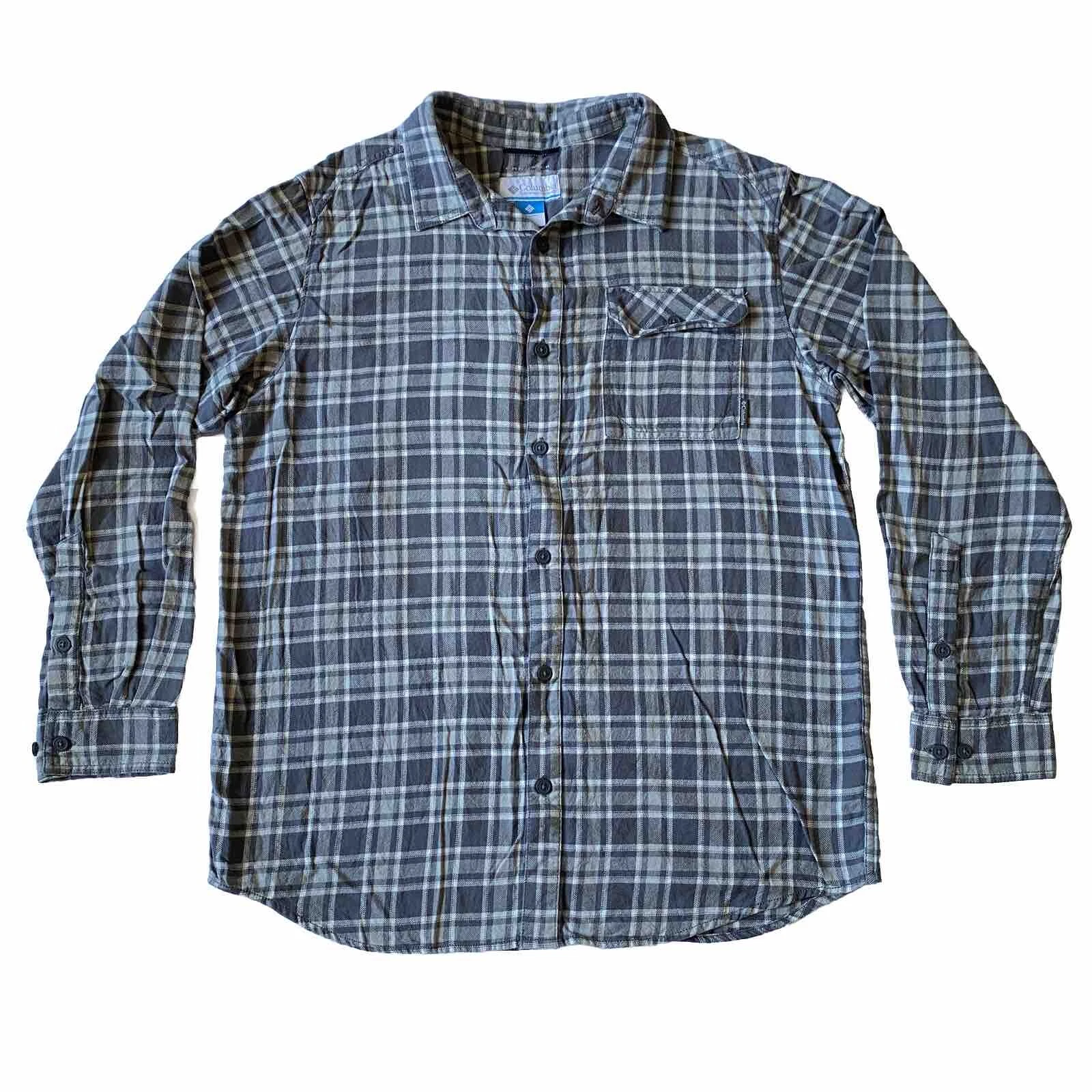 Columbia Shirt L Flannel Omni-Wick Gray Sportswear Outdoor Evaporation Plaid
