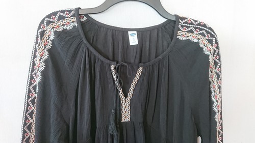 Blusa para mujer suave negra bordada azul marino antiguo talla extra grande/XL - Imagen 2 de 6