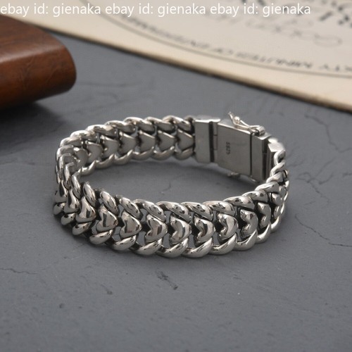 Pure S925 Sterling Silver Chain Men's 16mm Heavy Curb Link Bracelet 87-88g 8.3in - Picture 2 of 5