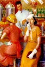 THE SODA FOUNTAIN 1935 WOMEN IN A SNACK BAR PAINTING BY WILLIAM GLACKENS REPRO 