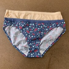 Hanes Women's Size 7/L Beige Blue Floral Cotton Bikini Panties 2 Pack New