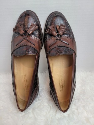 Johnston Murphy Brown Crocodile Print Tassel Loafers Shoes  display picture 1